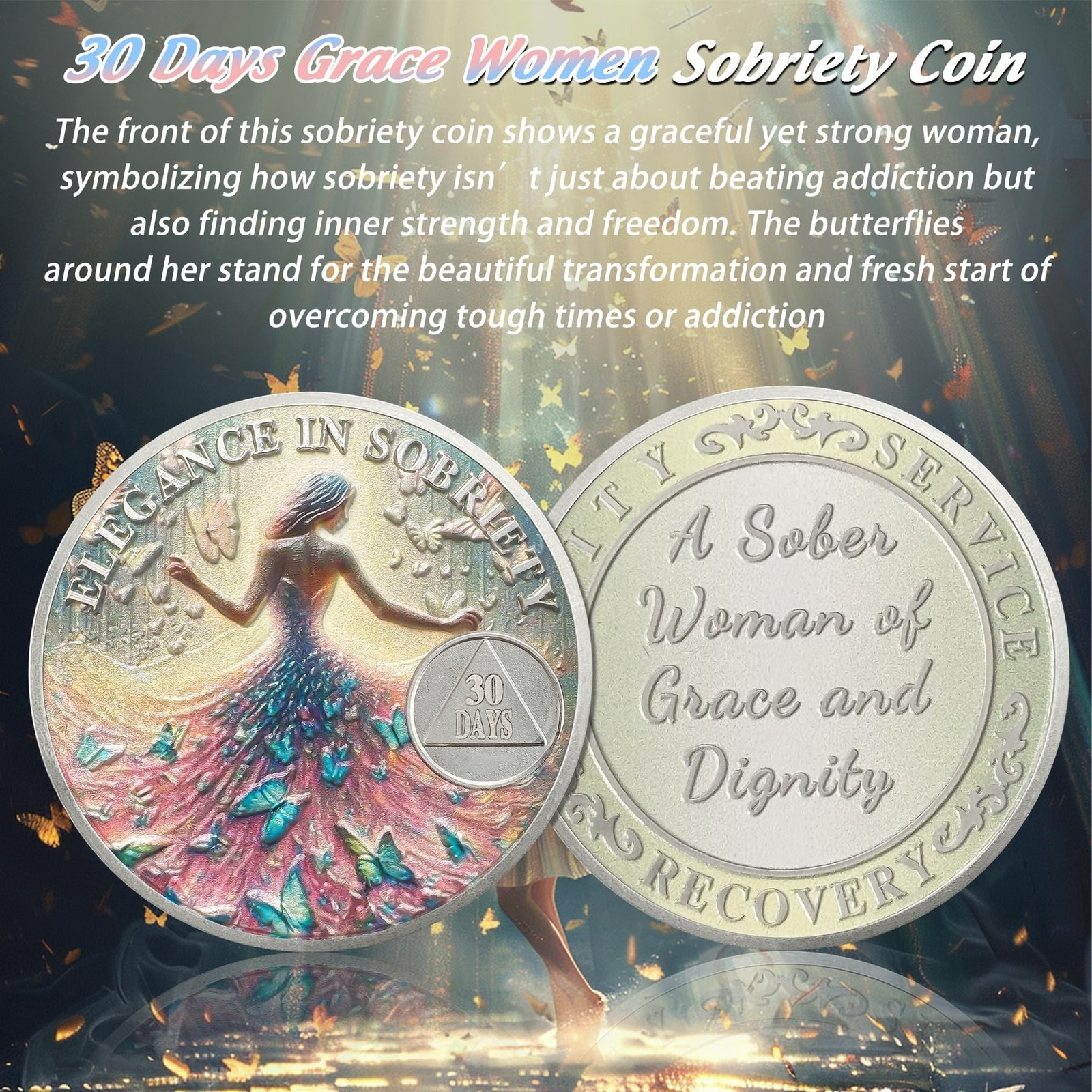 Artsy Grace Women 30 Days Sobriety Coin – Recovery Butterfly 1 Month AA Coins…