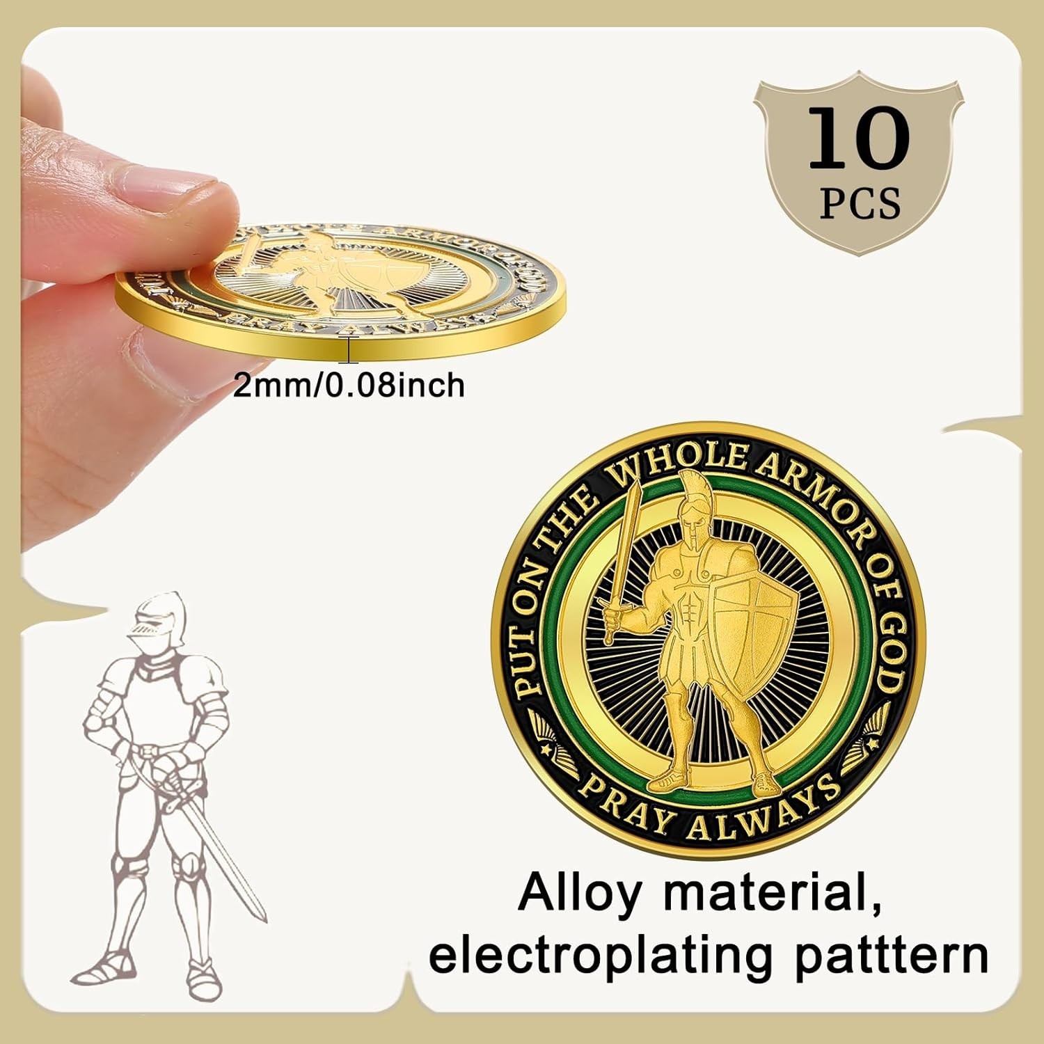 Classic Silver Armor of God Coins – Pocket-Friendly Christian Prayer Set of 10