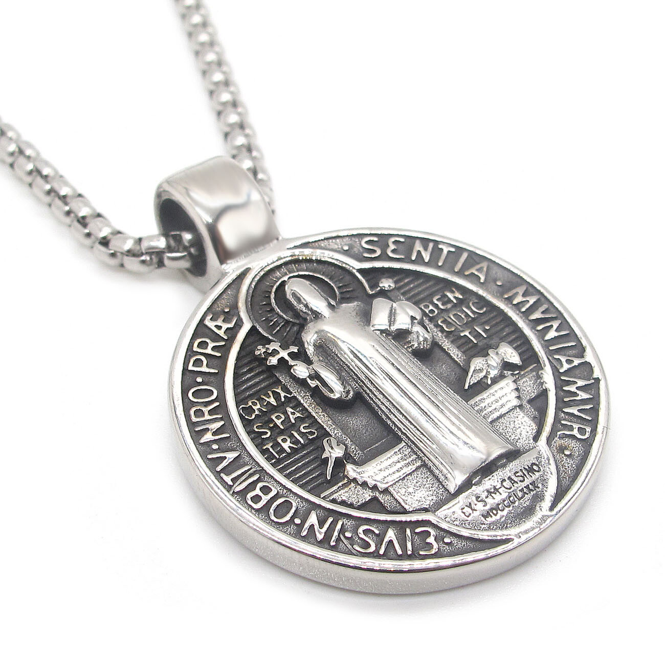 Saint St Benedict Medal Necklace Pendant Stainless Steel Crucifix Cross Exorcism