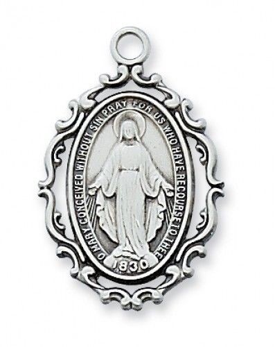 IVL 1″ Womens Sterling Silver Antique Style Immaculate Miraculous Mary Medal