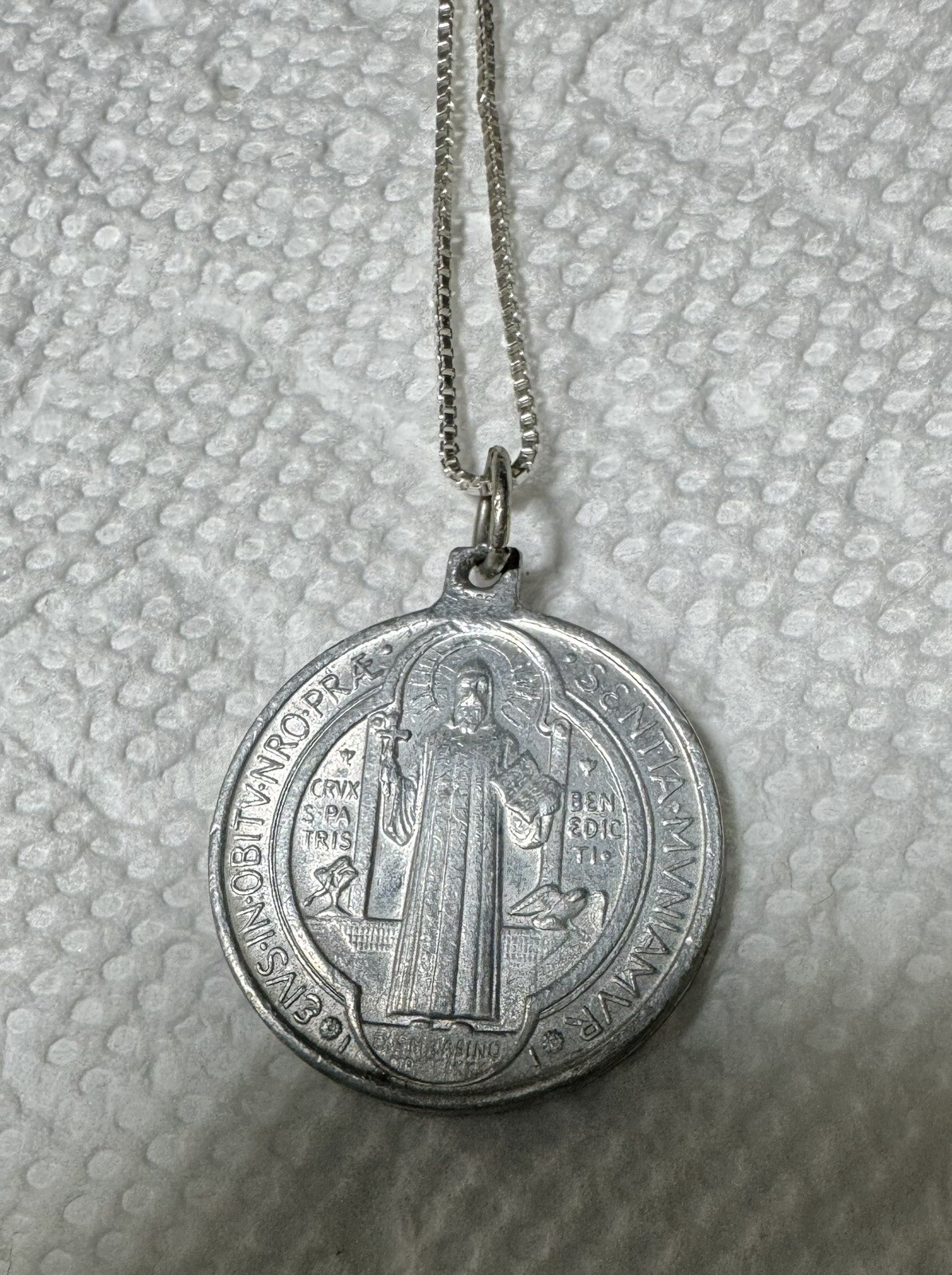 .925 Sterling Silver Chain 18” Long, Round Religious Medal Included. NWT