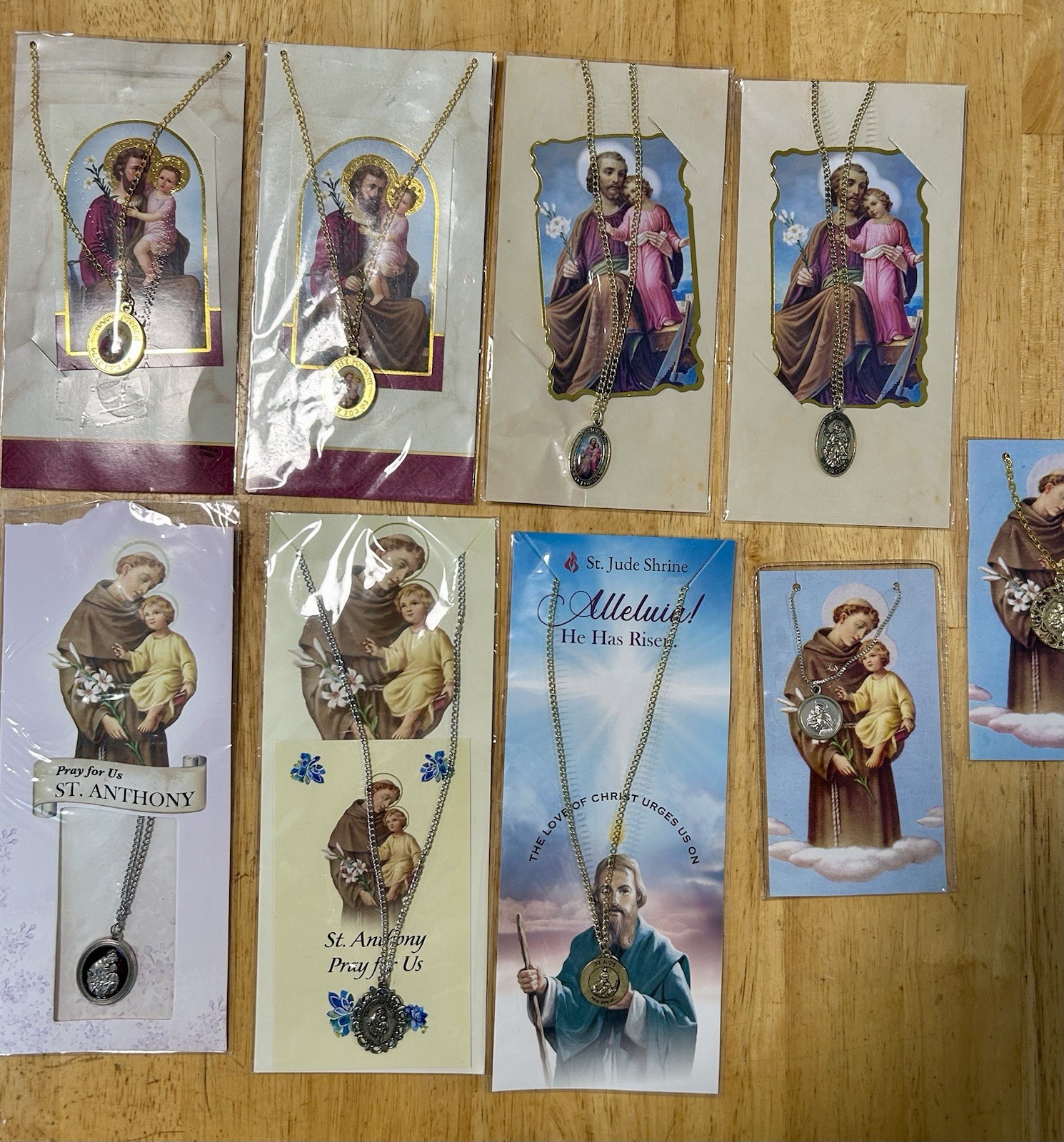 Lot 9 Catholic Medal Necklaces Religious NEW St Jude St Joseph -Anthony Prayer