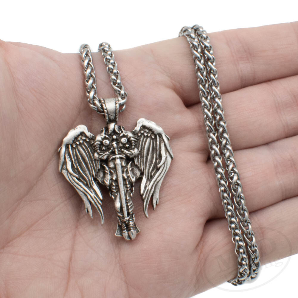 Saint St Michael Archangel Wings Cross Pendant Necklace & Stainless Steel Chain