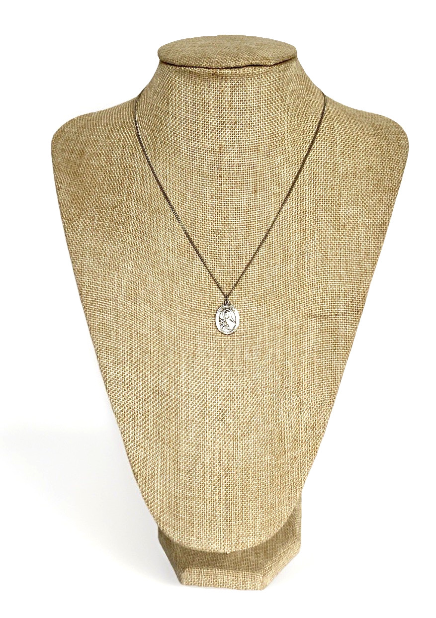 Vintage Sterling Silver Saint Theresa Medal/Pendant and Necklace, 18″ Long