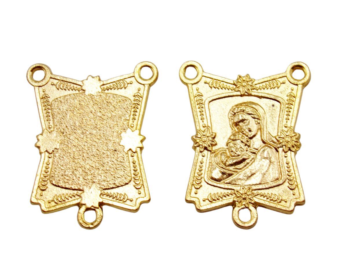 Gold Tone Lot of 3 Madonna and Child Flora Style Border Rosary Center 1.25 In
