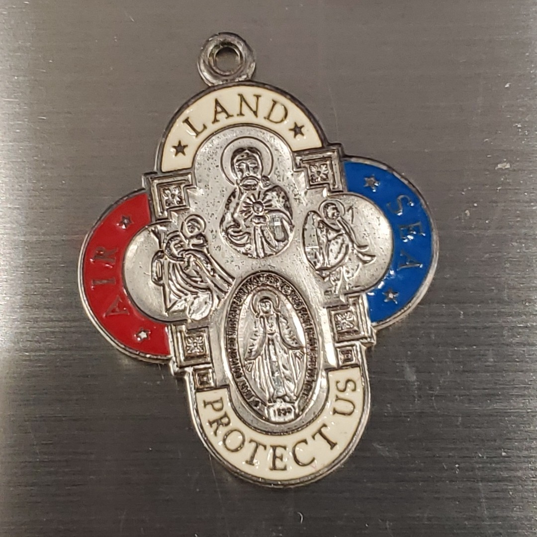 VTG Catholic Air Land Sea Military 4 Way Cross Sterling Silver Medal Pendant