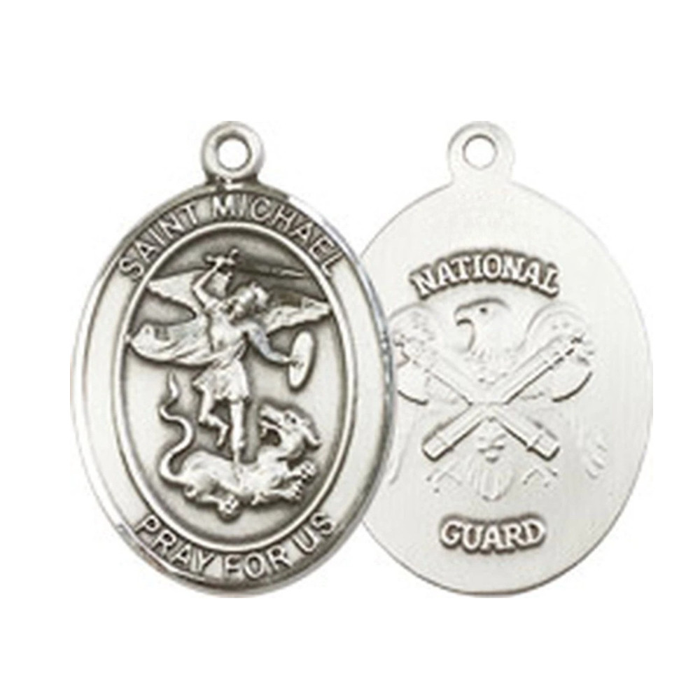 Pewter Saint Michael National Guard Medal Pendant Necklace 24″ Chain GiftBox