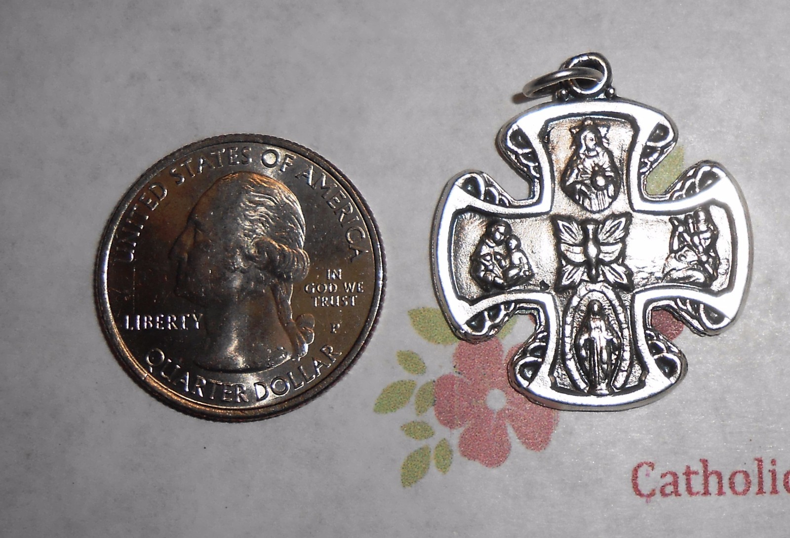 4 Way Cross/ “I am a Catholic” Italian Pewter 1 1/4 inch Medal