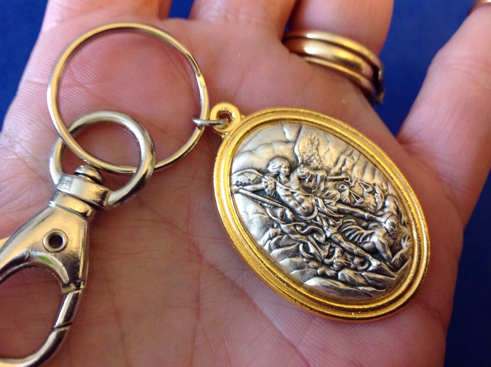 ARCHANGEL ST MICHAEL Saint Medal Key Chain Key Ring TWO Tone Metal PROTECTION