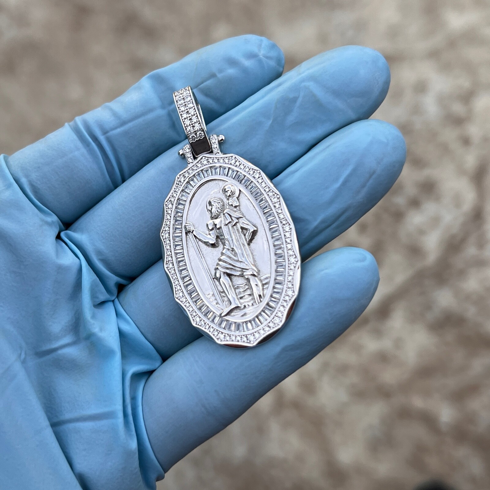 925 Sterling Silver St Saint Christopher Medal CZ San Cristobal Medalla Pendant