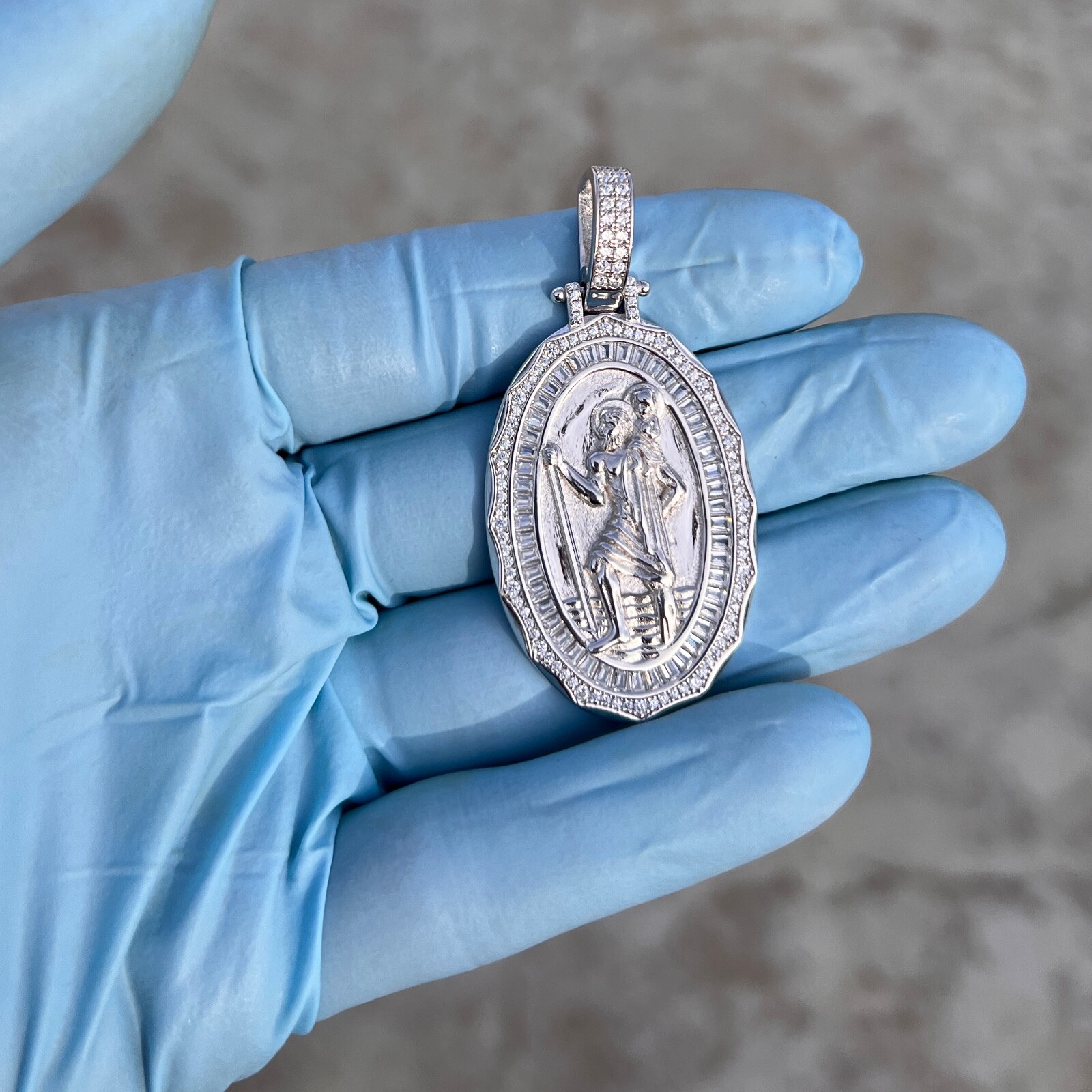 925 Sterling Silver St Saint Christopher Medal CZ San Cristobal Medalla Pendant