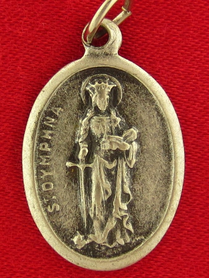 SAINT DYMPHNA Medal Religious Catholic Silvertone PRAY FOR US Medal
