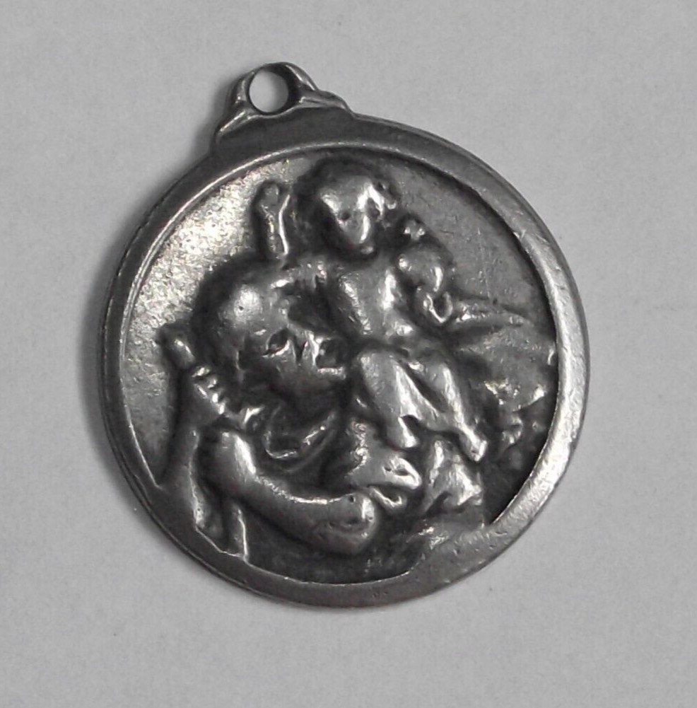 Vtg St Christopher patron of safety travel protection pendant medal worn bail