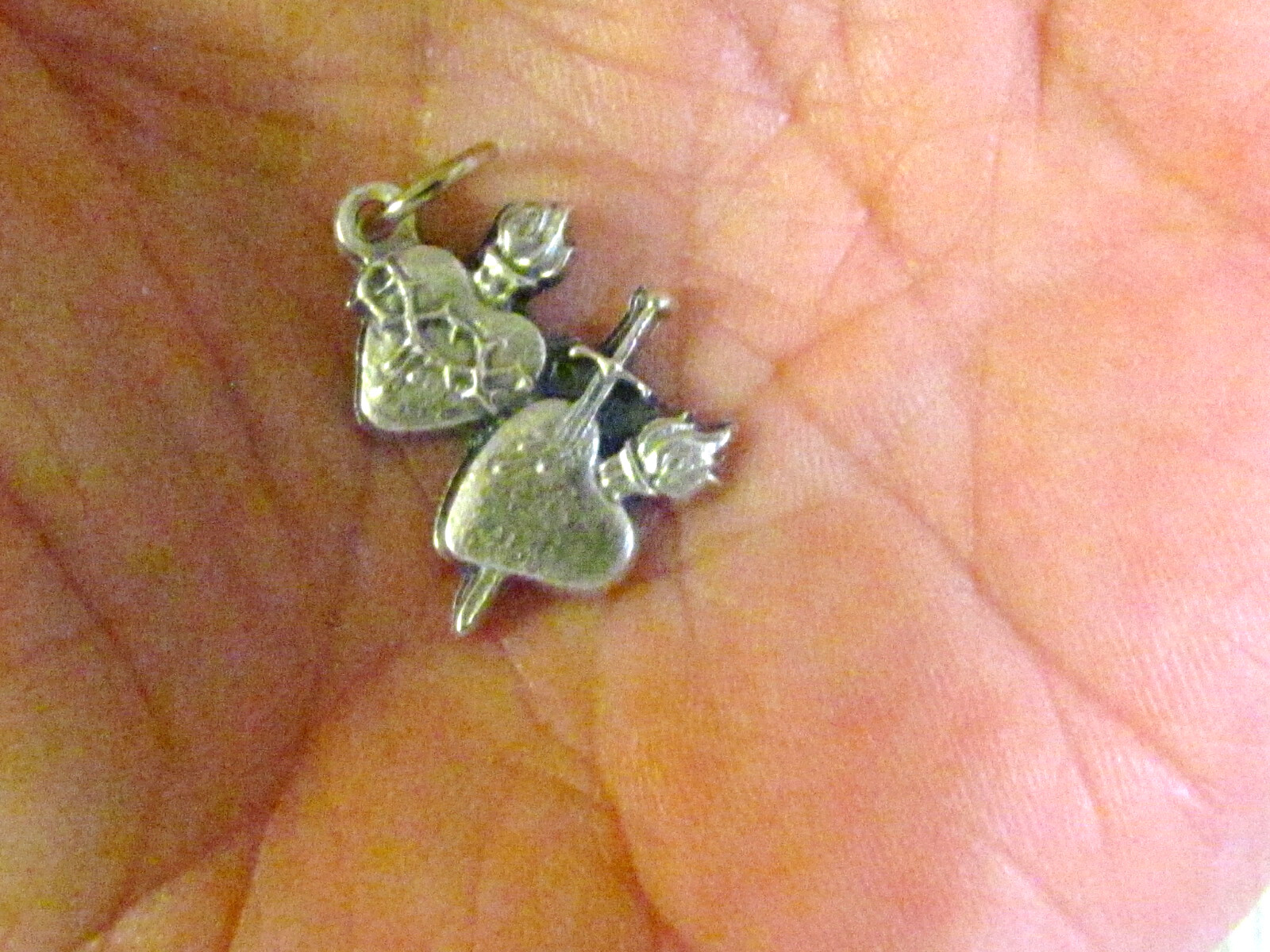 Sacred Immaculate Heart of Jesus Mary double Medal charm pendant Silver Tone