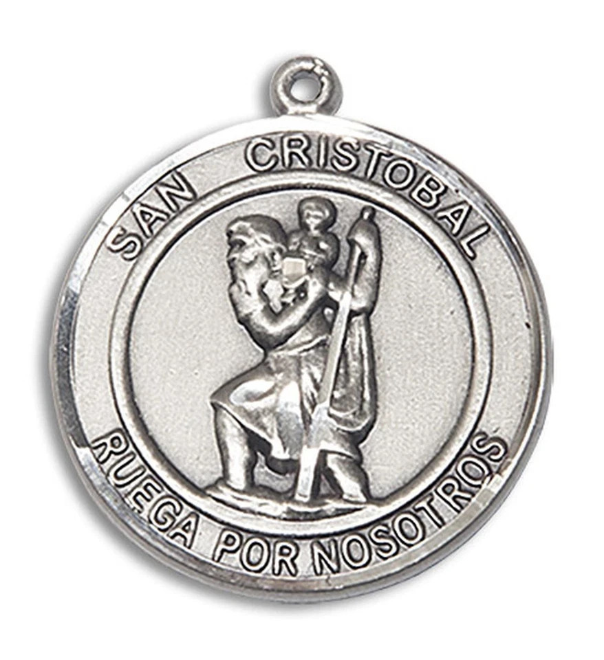 Pewter San Cristobal Religious Medal Pendant Necklace 24″ Chain GiftBox