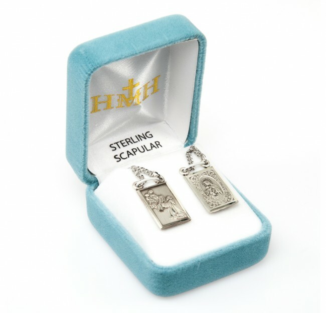 Sterling Silver 2-Piece Scapular Medals, Our Lady of Mount Carmel, Sacred Heart