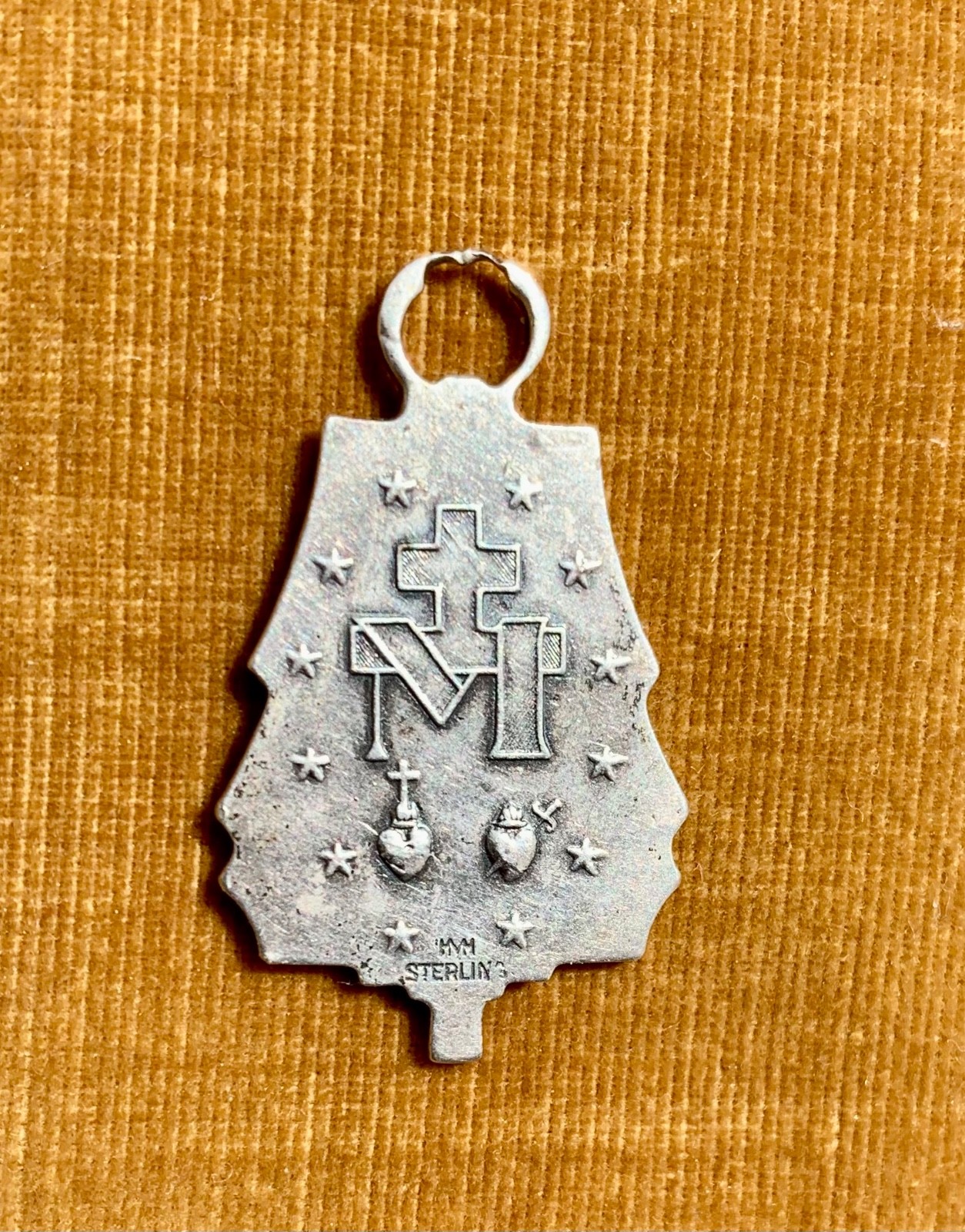 Vintage HMH Sterling Silver Art Deco Virgin Mary Miraculous Medal Pendant