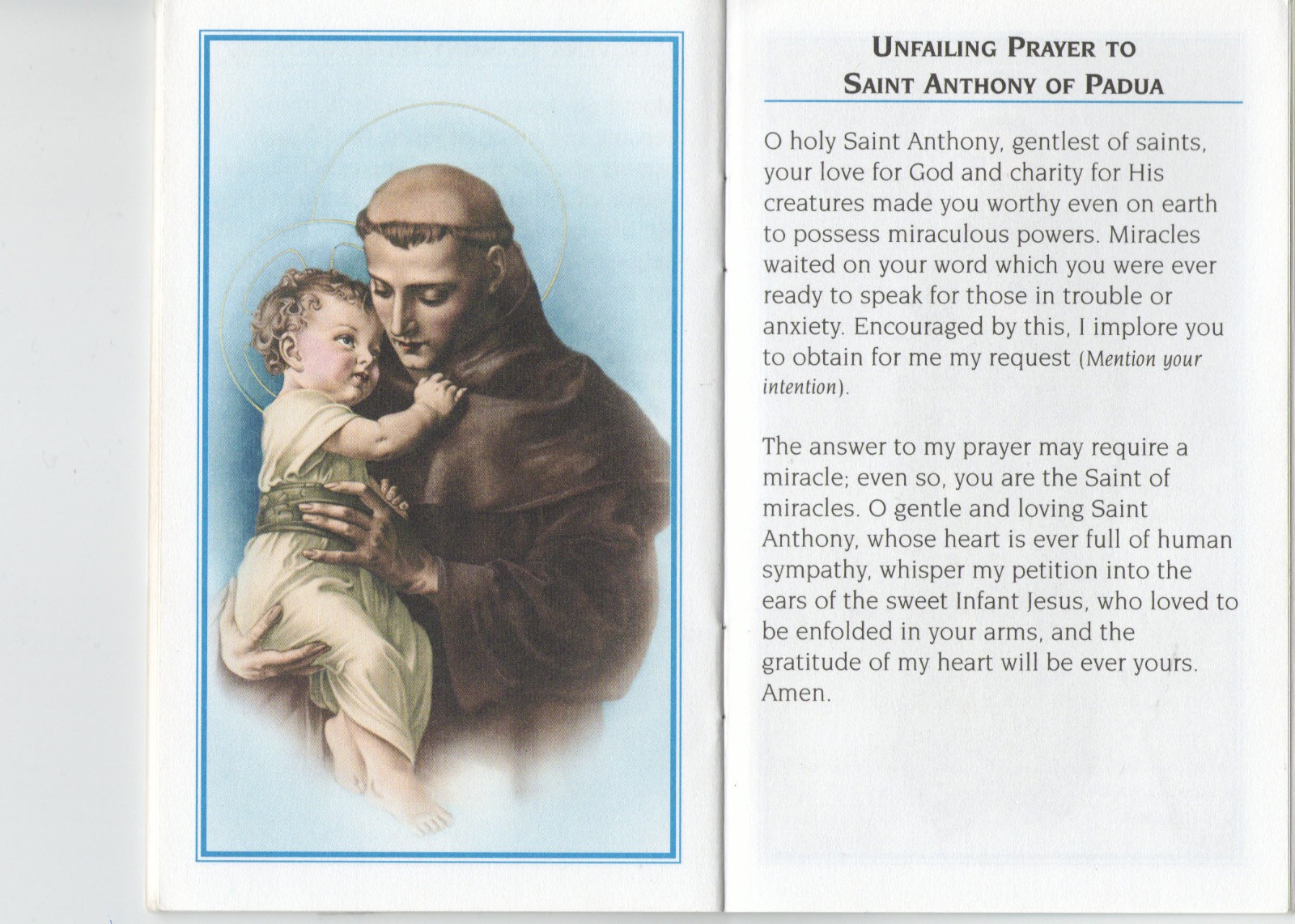St Anthony with Jesus Medal Necklace Stainless Steel Ball Chain prayer card