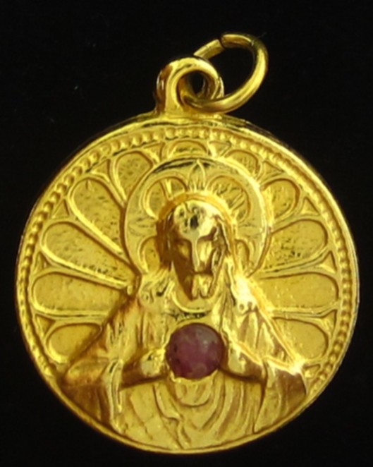 Vintage Jesus Medal Gold Tone Creed Sacred Heart Mary Mount Carmel