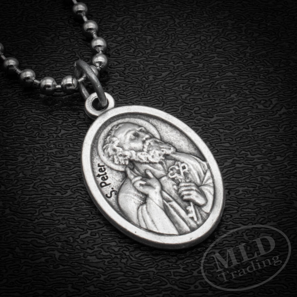 Saint Peter & St Paul Reversible Medal Pendant Necklace Italy w 24″ Ball Chain