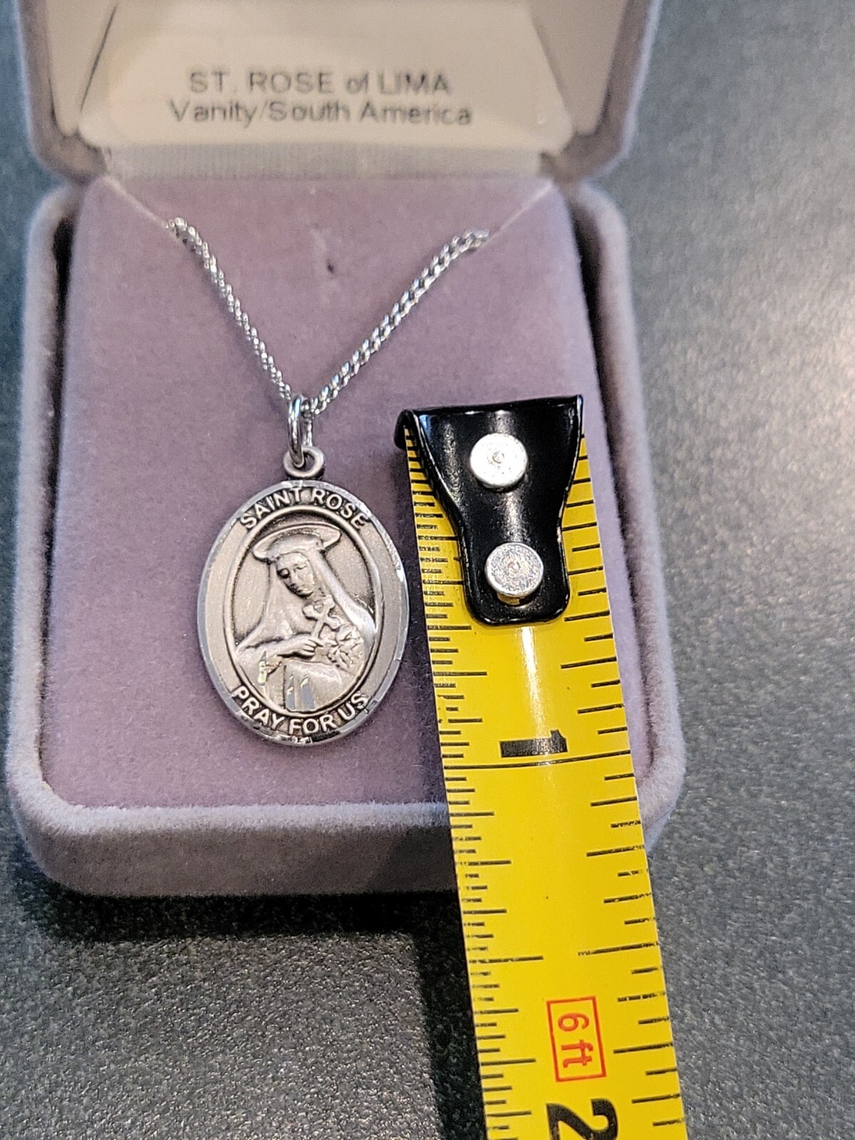 Bliss Sterling Silver Saint Rose of Lima Medal Pendant Necklace In Box 18″ Long