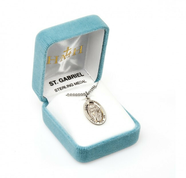 St. Gabriel Sterling Silver Oval 1.3″ Medal, Gift Box, 24″ Chain, US Made