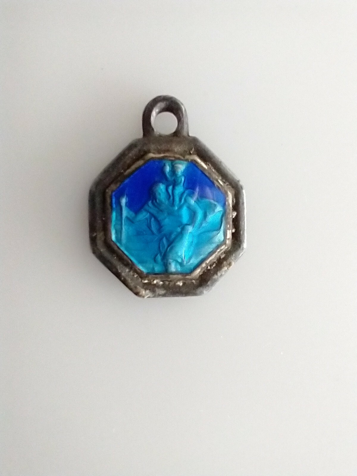 Vintage Catholic Blue Enamel St Christopher Religious Medal