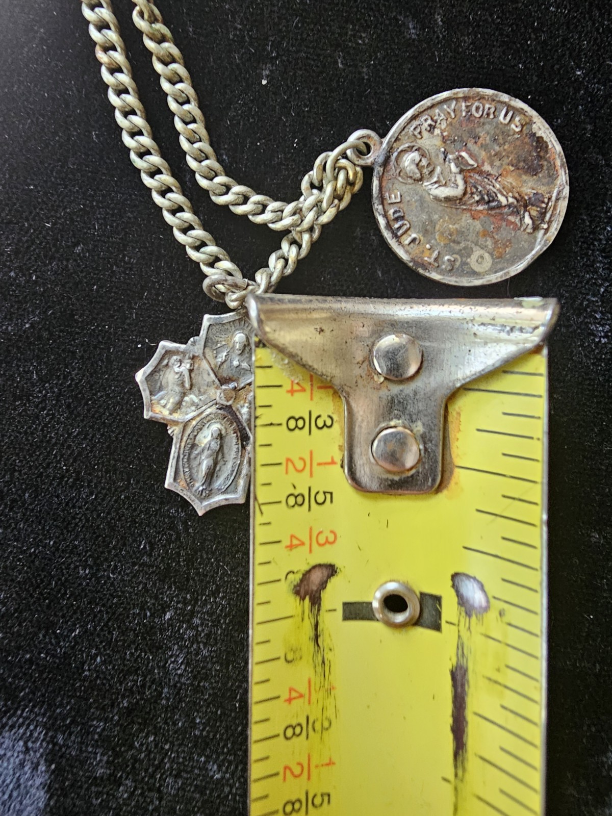 Vtg Sterling Silver .925 Catholic 4Way Protection Cross Pendant St Jude On Chain