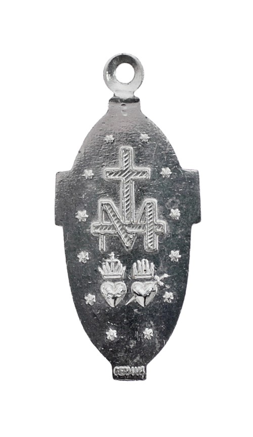 50s Vintage Holy Miraculous Medal, Eloxal Aluminum, Germany, Mid Cent Modernist