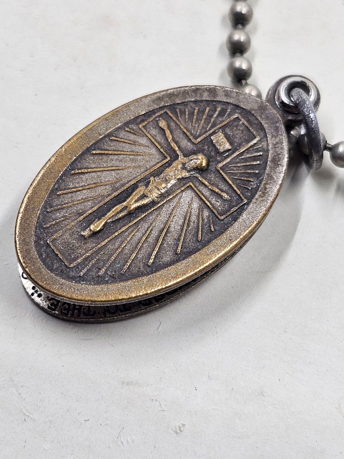 Vintage Catholic Miraculous Medal Crucifix Two Charm Ball Chain Necklace 24in