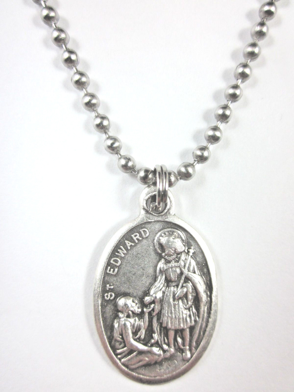 St Edward the Confessor Medal Italy Necklace 24″ Ball Chain Gift Box Prayer Card