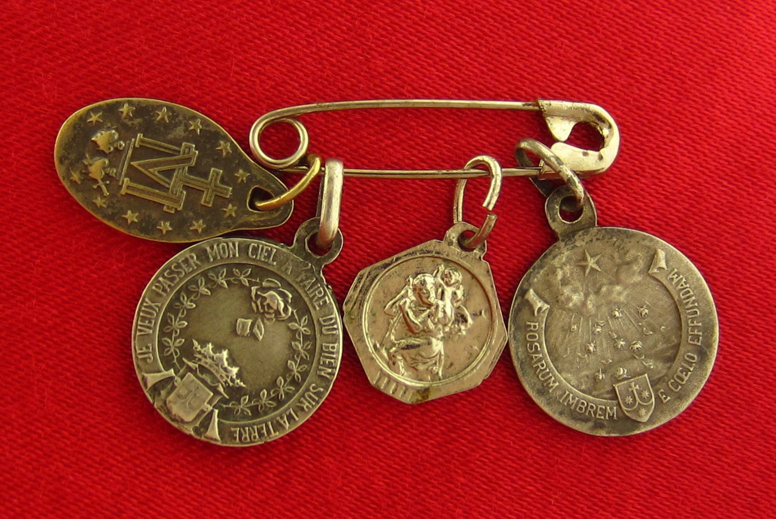 4 Vintage Religious Mini Medals MARY SAINT THERESE SAINT ANNE Mini Medals Silver