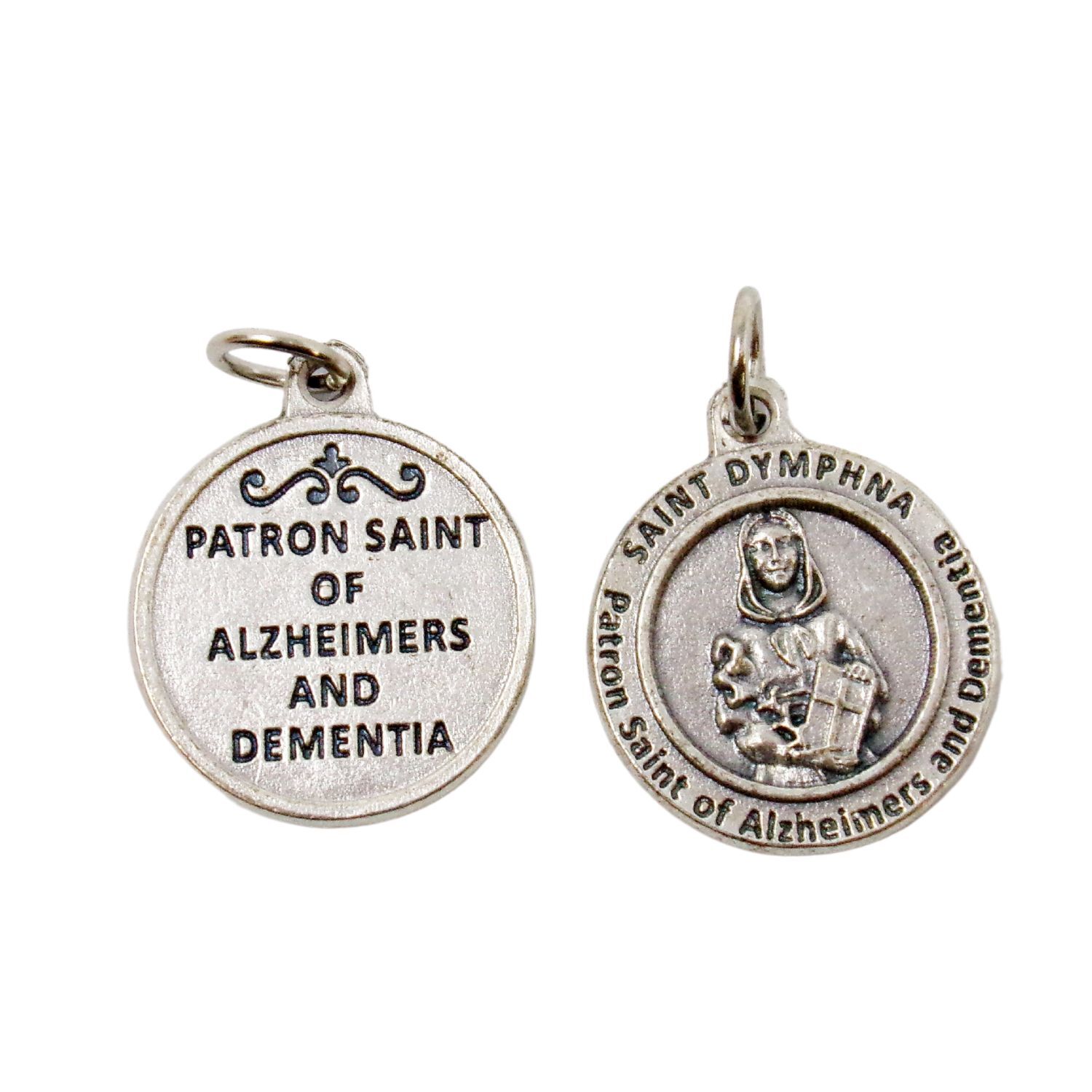 Patron St Saint Dymphna Round Silver Tone Medals Pendants for Rosary Parts 1 In