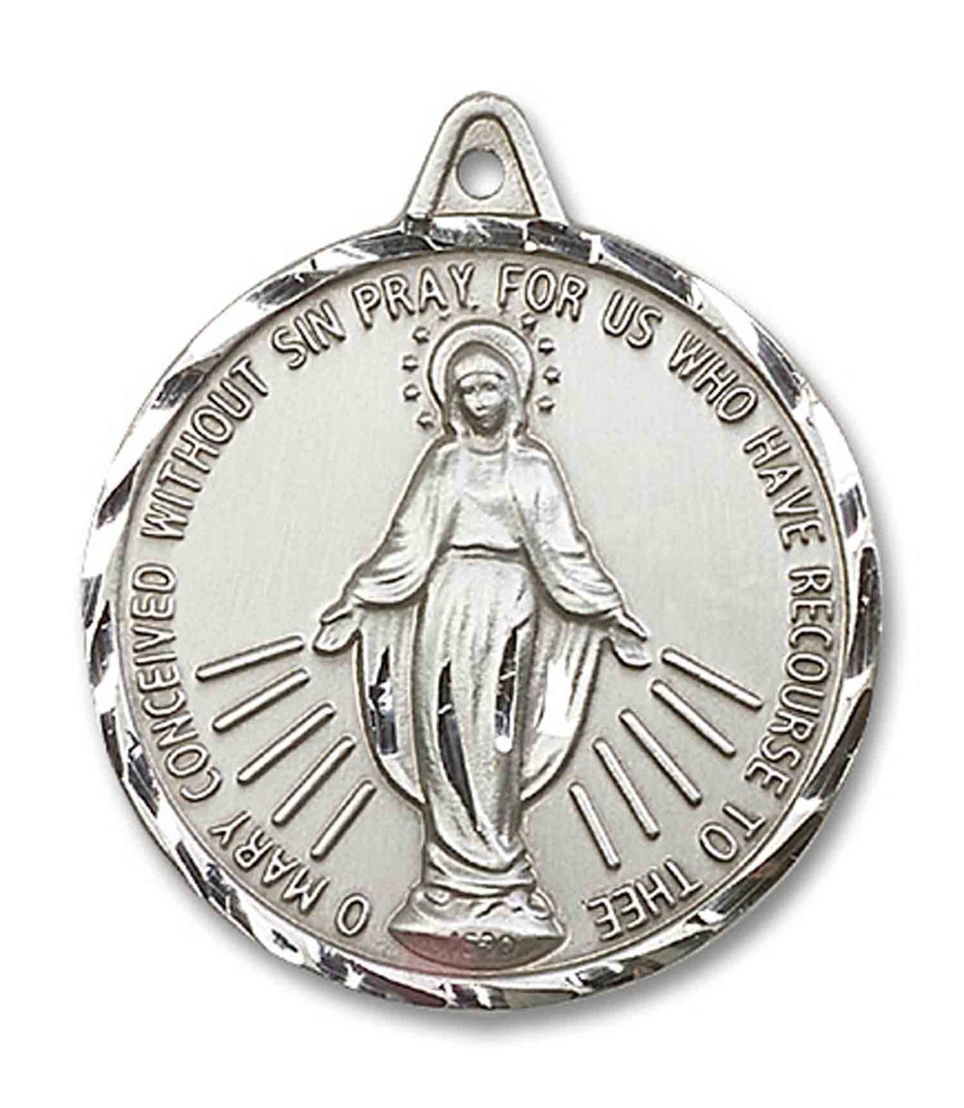 Large Sterling Silver Miraculous Mary Catholic Medal Pendant Necklace 24″ Chain