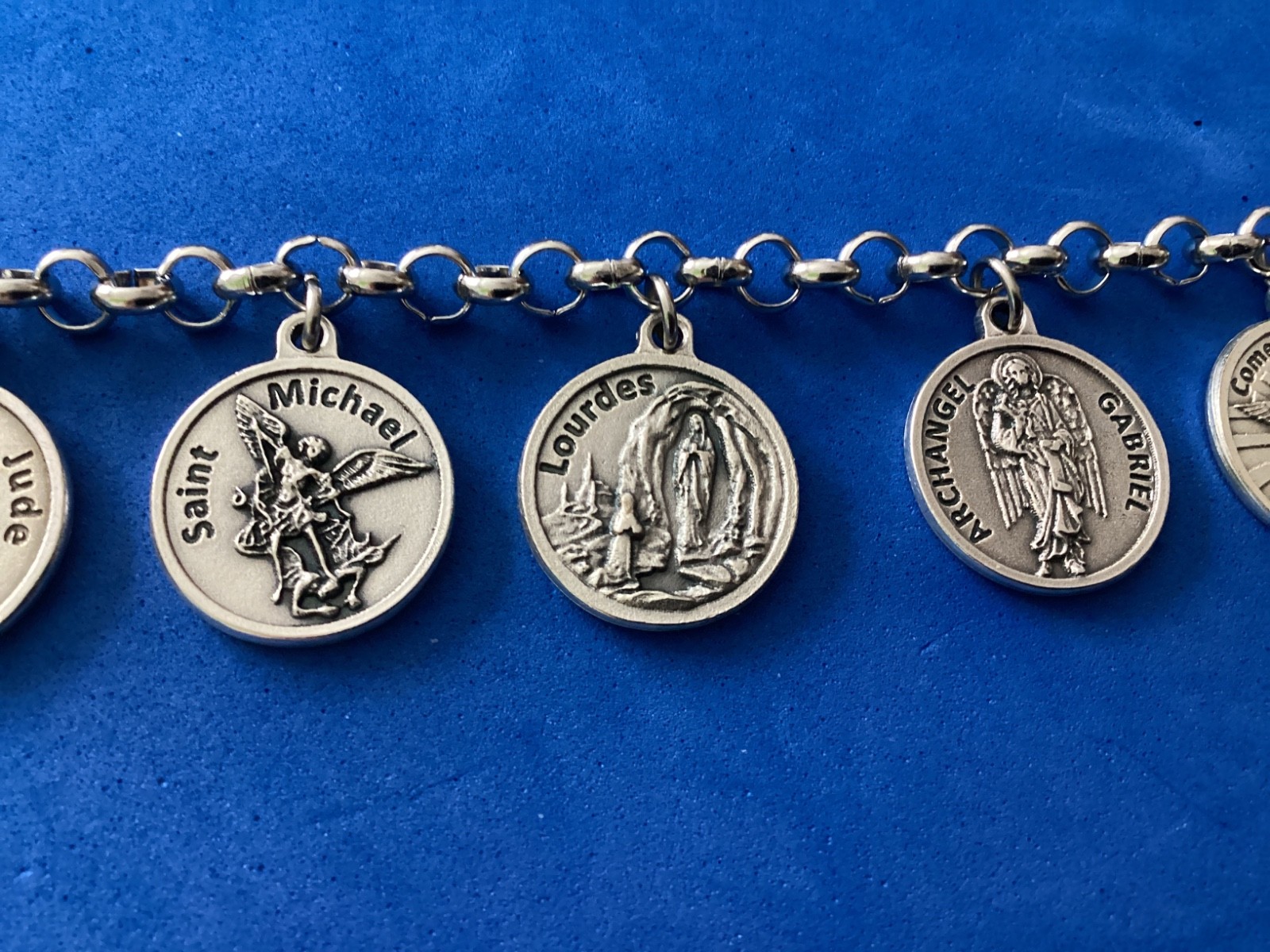 Custom Mary Female Religious Saint Medal Charm Bracelet Lot Stainless Steel 7.5″