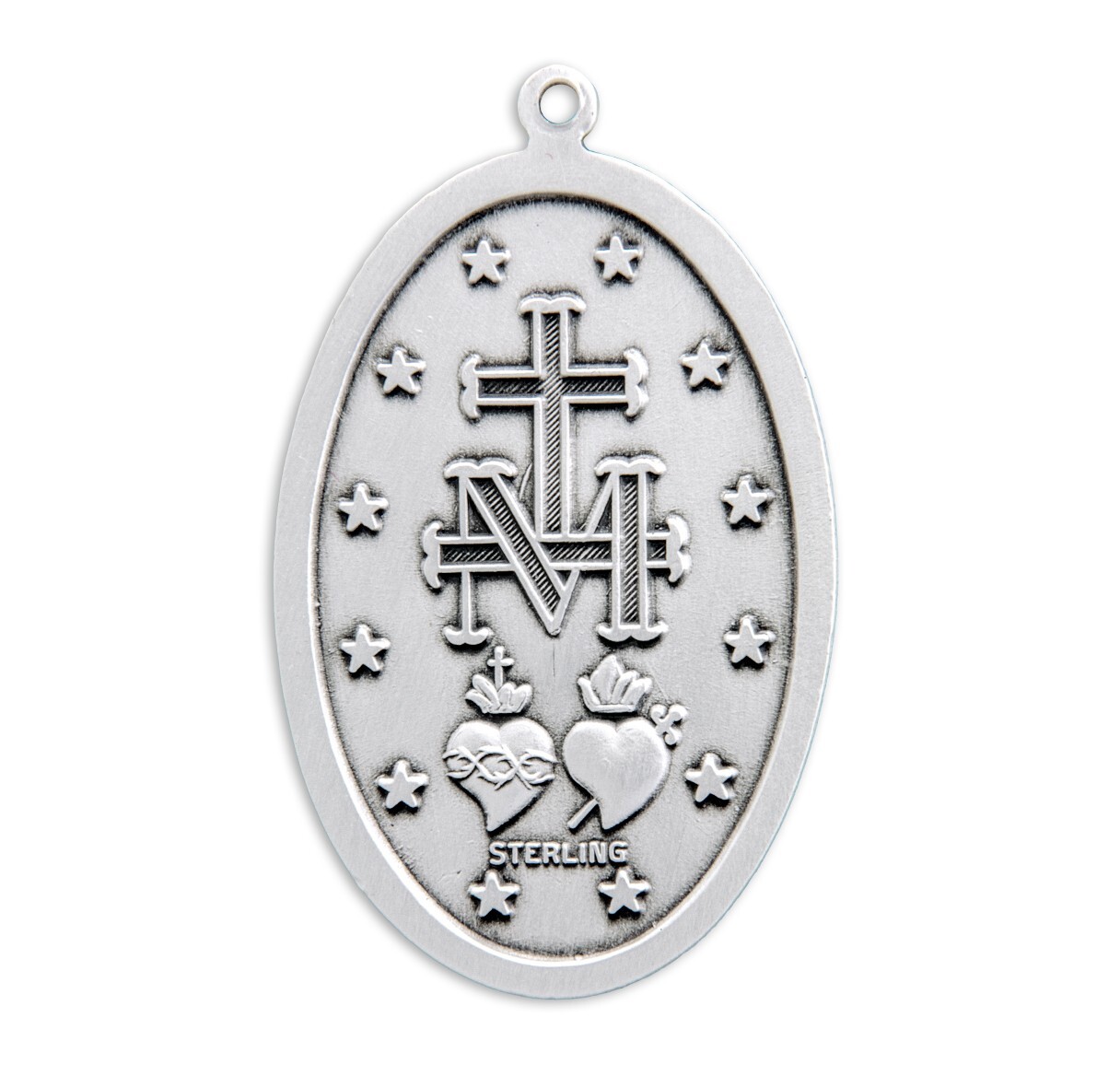 Large Miraculous 925 Sterling Silver Blessed Mary Pendant Medal Necklace