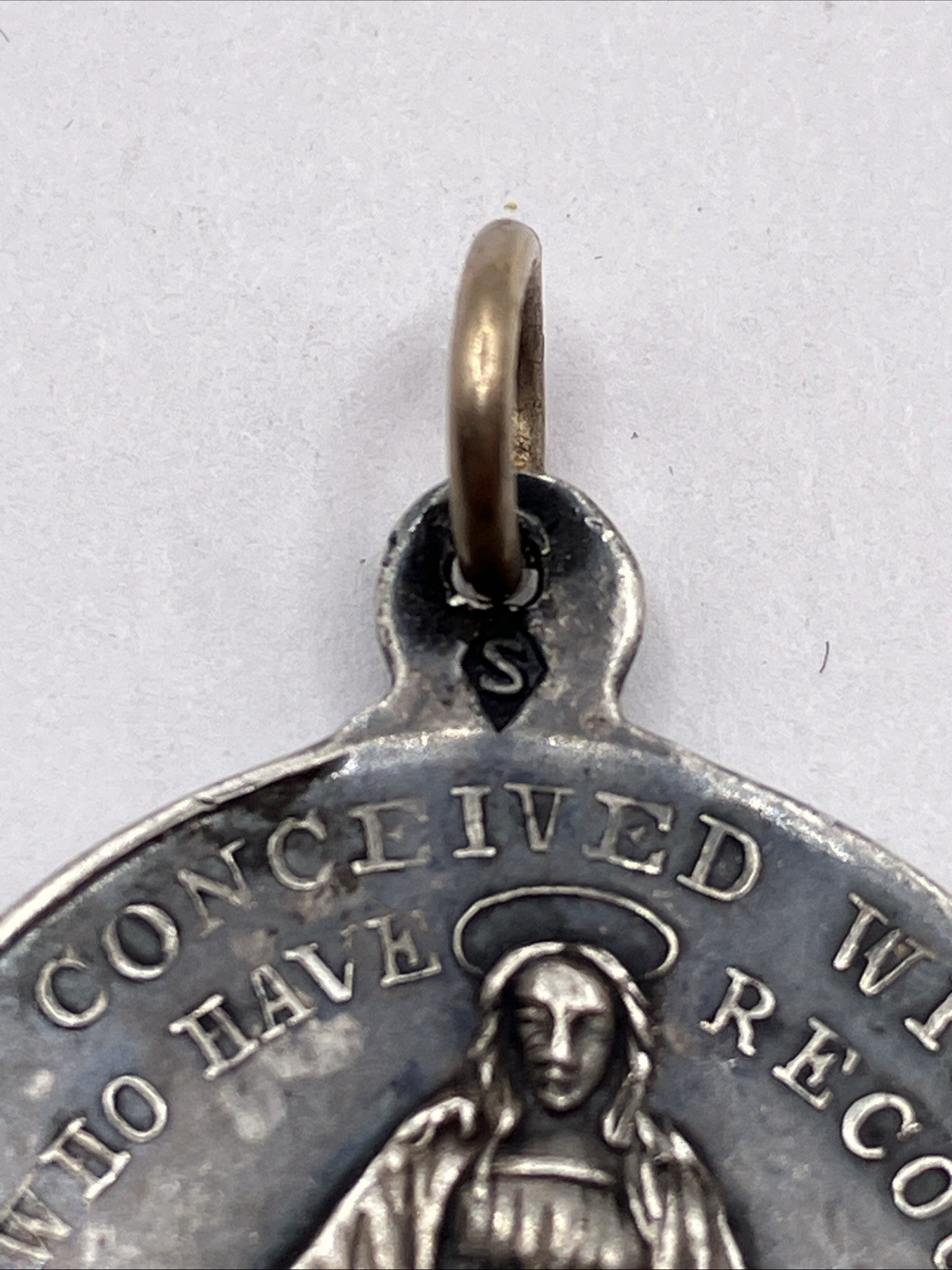 Antique 1830 Catholic Miraculous Mary Sterling Silver Medal Pendant No Monogram