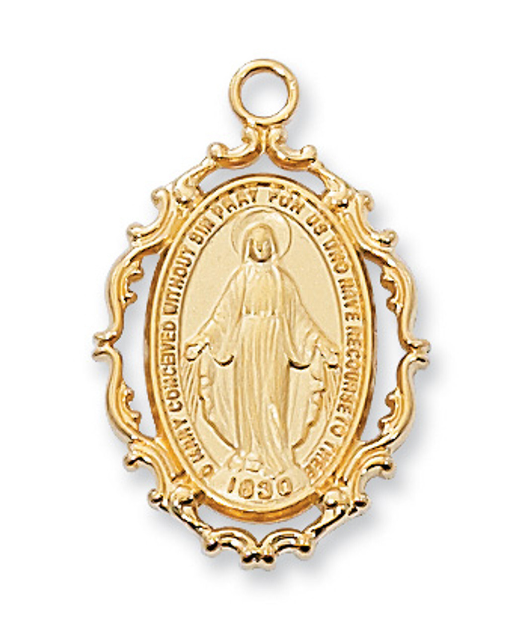 Miraculous Medal Gold Plated Pewter Pendent 18 Inch Christian Religious Jewelry