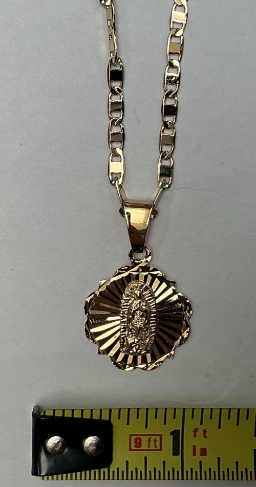 14K Gold Plated Medal Necklace Of Guadalupe Chain Of 22” Long