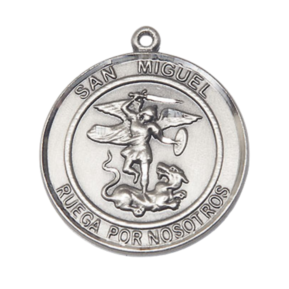 Pewter San Miguel Arcangel Catholic Medal Pendant Necklace 24″ Chain GiftBox