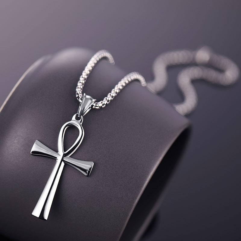 3pcs Stainless Steel Egyptian Necklace Cross Pendant Waterproof Unisex Chain