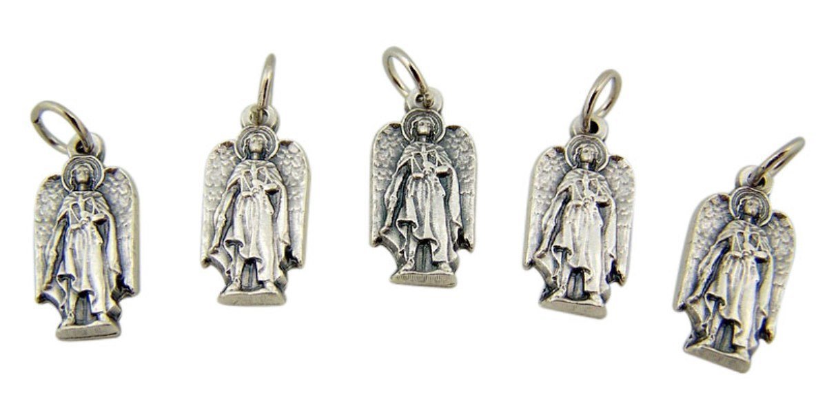 Lot of 5 Archangel Saint St Uriel 3/4 Inch Silver Tone Silhouette Medal