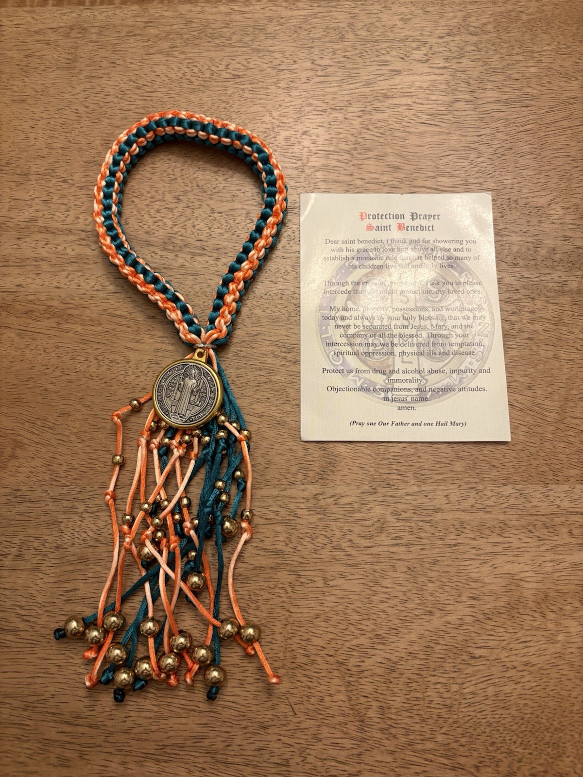 Catholic St Benedict Protection Medal NEW Braided Cord/Prayer Card Religious