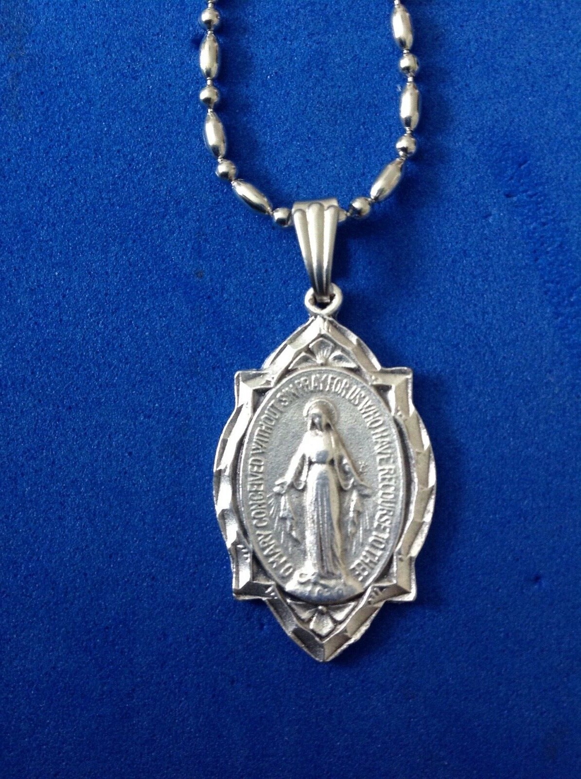 Our Lady of Grace Saint Medal NECKLACE Miraculous, Stainless Steel Chain 18″