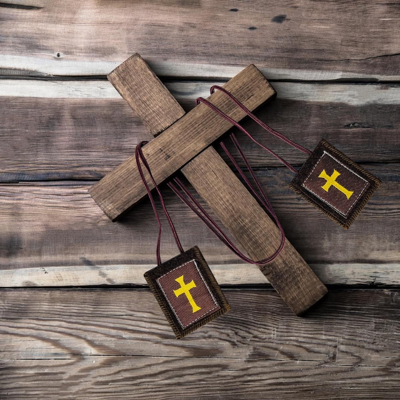 Classic Rectangular Brown Scapulars – 3 Pack for Home Blessings and Devotion