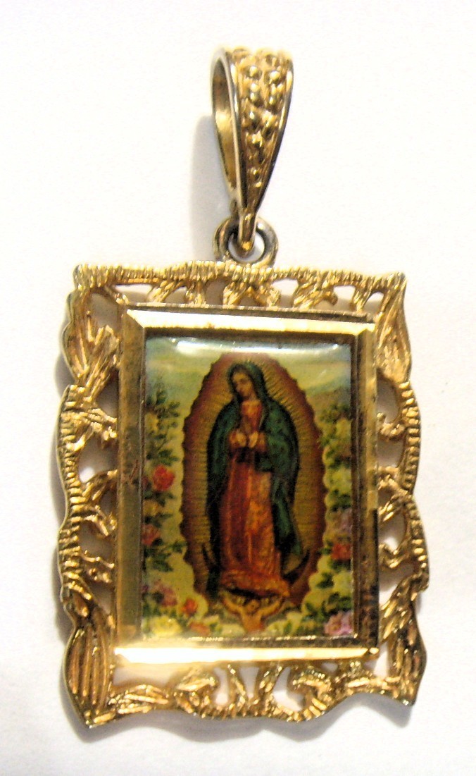 1950s vintage gold tone religious Catholic Saint Mary Lady Guadeloupe 54954