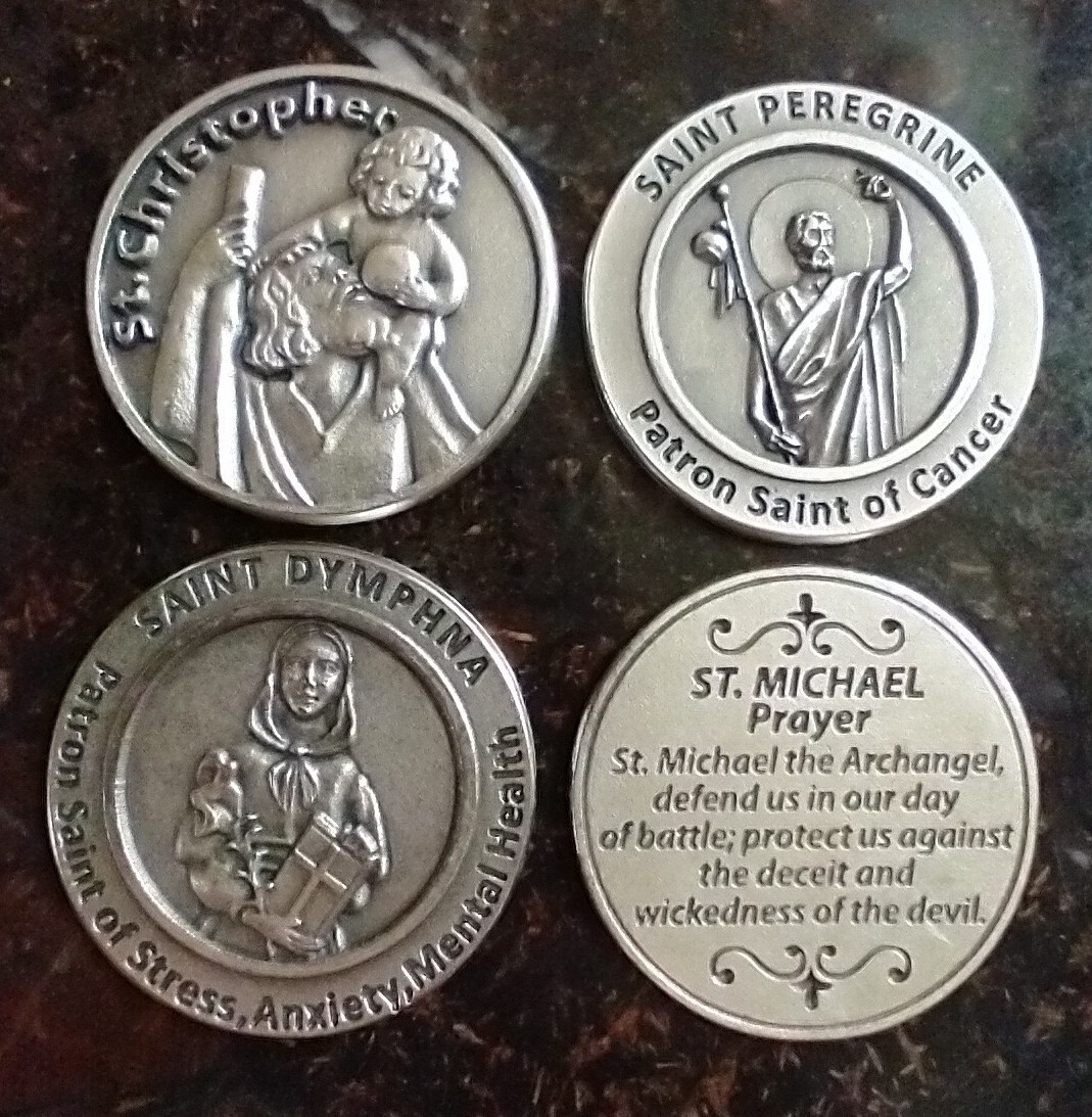 Catholic Lot of Religious Medals Pocket Token St Christopher Peregrine Dymphna